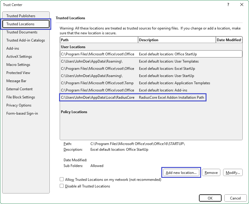 Excel Trusted Locations.