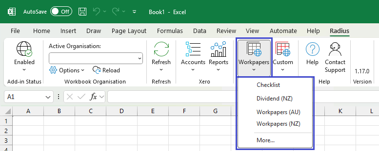 RadiusCore: Accessing Workpapers via the Excel Ribbon.